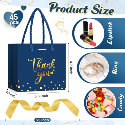 Jetec 45 Pcs Mini Thank You Gift Bag with Handle, Business Blue/gold - Image 3