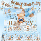 Blue Bear Baby Shower Decorations for Boy, All-in-1 Bear Party Decorations with Balloon Arch Kit Wood Grain Baby Boxes Plates Napkins Cake Toppers Tablecloth Backdrop Blue and Brown Baby Shower Decor - Image 4