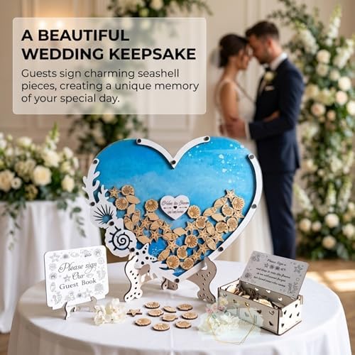 Personalized Beach Wedding Guest Book Alternative, Seashell Heart Drop Box - Image 3
