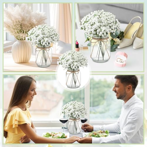 Zeyune 12 Sets Mason Jars with Flower for Table Decor, Baby's Breath - Image 5