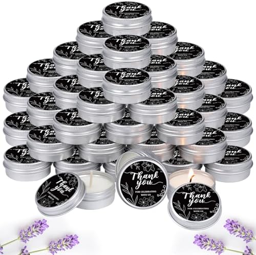 MTLEE 50 Pcs Black Floral Thank You Candles Baby Shower Wedding Favors by MTLEE