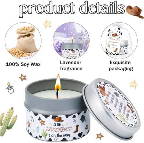 50Set Baby Shower Candle Party Favors Western Cowboy Lavender Scented Candles Bulk Favors for Guests Girl Boy Baby Shower Gender Reveal Party Gifts (Cowboy) - Image 4