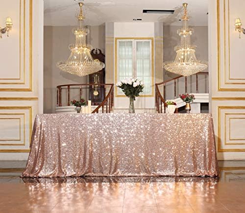 SquarePie Sequin Tablecloth 90x132 Inch Rose Gold for Wedding Party - Image 3