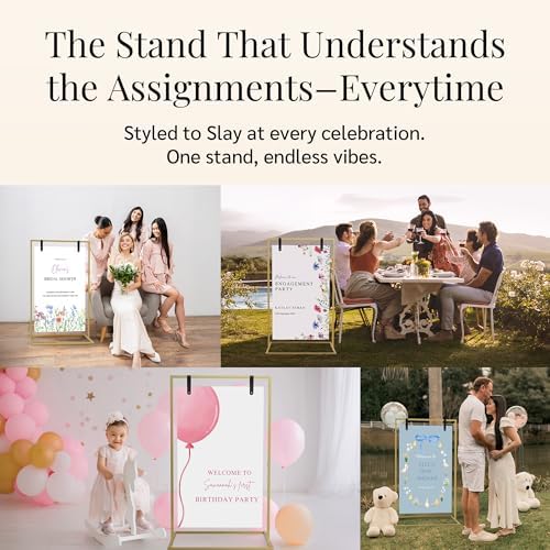 Gold Wedding Welcome Sign Stand with Holder - Elegant Metal Easel Display for Seating Chart, Reception Signs, Welcome Board - 30+ Customizable designs for Baby, Bridal Shower - Versatile Party Sign Holder - Image 5