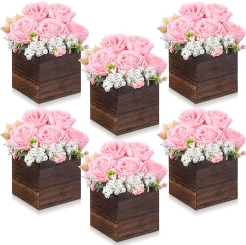 Suncalla 6 Sets Artificial Peonies Flower Centerpieces Wood Box, Light Pink by Unknown