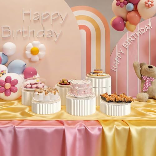 6 Pack Buffet Risers, Dessert Display Stands Foldable Food Stands for Display Party Risers for Buffet Table with Acrylic Plates for Party Table Dessert Catering Supplies Jewelry(White) - Image 2
