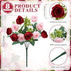 Zeyune 8 Pack 12 Inch Artificial Rose Bouquet, Wine Red and Light Pink - Image 2