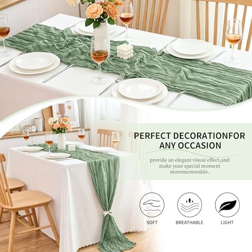 20 Pack Sage Green Cheesecloth Table Runner, 17x108 Inch Semi Sheer Boho Gauze Cheese Cloth Fabric Table Runners for Wedding Party Baby Shower Birthday Garden Farmhouse Table Decor - Image 5