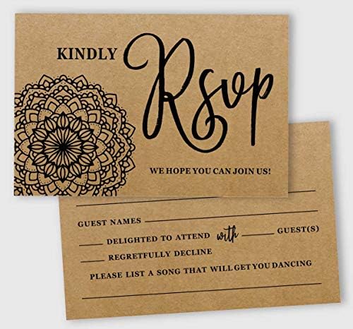 50 Blank RSVP Cards,RSVP Postcards No Envelopes Needed,Mandala Kraft Print Response Card,RSVP for Wedding,Baby Shower,Bridal Shower by Inkdotpot