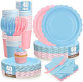 200Pcs Pink and Blue Party Plates and Napkins, 9’’and 7’’ Disposable Scalloped Paper Plates Cups Napkins Forks Set Party Supplies for Birthday, Baby Shower, Gender Reveal Party Decorations, Serves 40 by CENLBJ
