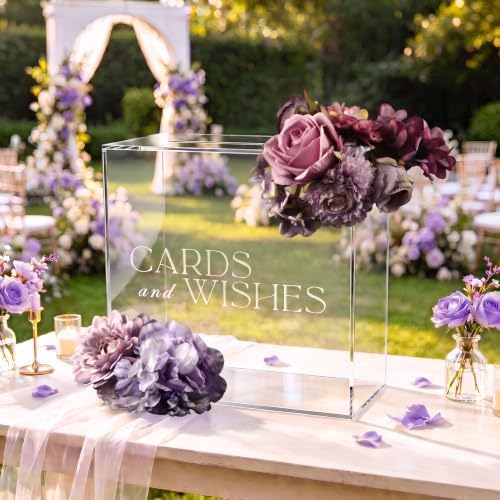 Clear Acrylic Wedding Card Box DIY Kit with Faux Flowers - 10x10x5.7 Inch by AzReference