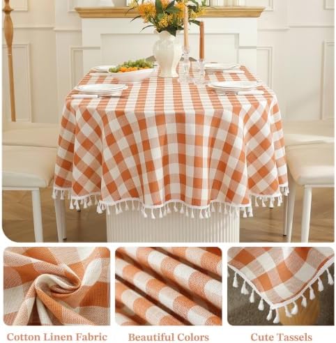 Laolitou Fall Thanksgiving Orange Oval Tablecloth Tassels, 60 x 84 Inch - Image 3