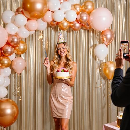 30ftx10ft Shimmer Champagne Sequin Backdrop Curtain for Parties, Wrinkle Free Glitter Sparking Backdrop Drapes Photo Back Drop Cloth for Wedding Birthday Photography Background -6 Panels 5x10ft - Image 6
