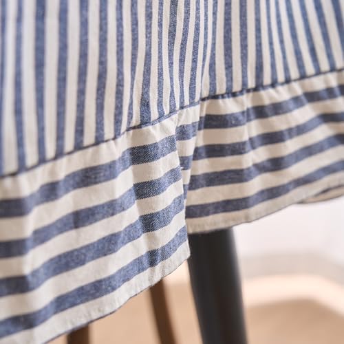 vctops Farmhouse Navy Stripe Ruffle Table Cloth, Boho Cotton Linen Tablecloth, Washable Table Cover for Rectangle Table Baby Shower Kitchen Party Wedding Decor (Navy B,55"x86") - Image 6