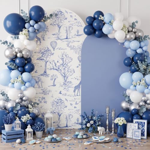 Moukeren Blue Toile De Jouy Arch Backdrop Cover 6ft and 7.2ft by Moukeren