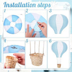Meooeck 10 Pcs Hanging Hot Air Balloon Decorations Paper Lanterns 12 Inch Reusable Hot Air Balloon Decor Paper Lanterns Set for DIY Craft Wedding Birthday Christmas Home Living Room (Blue White) - Image 3