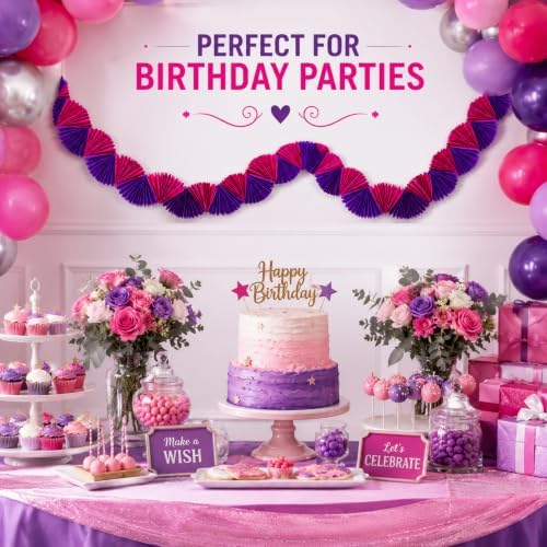 3D Paper Fan Garland Hanging Decor Birthday Baby Bridal Showers Bachelorette Party Supplies Pink Purple Decorations - Image 5