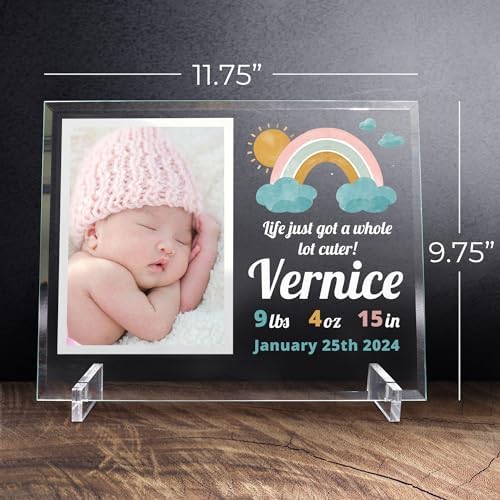 11.75"x9.75" Custom Glass Picture Frame for 5x7 Photo, Personalized Baby Picture Frames, Nursery Decor for Gender Reveal and Baby Announcement Ideas, Adoption Gifts for New Parents (Design 1) - Image 5