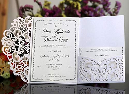50PCS 3D Lace Flower Laser Cut Wedding Invitation Cards with Envelope Blank Inner Sheet Hollow Out Flower Shape Invitations for Wedding Quinceanera Birthday Shower Engagement Party 02 - Image 4