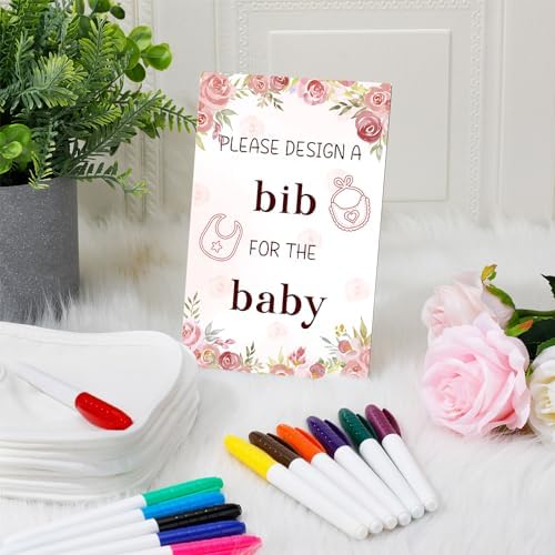 Panitay 43 Pcs Baby Shower Games Design a Bib, 12 Markers, Flower - Image 3