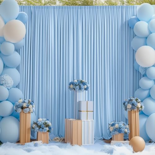 10x10ft Baby Blue Backdrop Curtain for Wedding Parties Wrinkle Free Fabric Light Blue Drapes Backdrop Decoration for Baby Shower Birthday Photography Decoration 2 Panels, 5ft x 10ft by Gogoparti