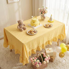 Eternal Beauty Gingham Ruffled Tablecloth Butter Yellow White 60x120 Fall - Image 4