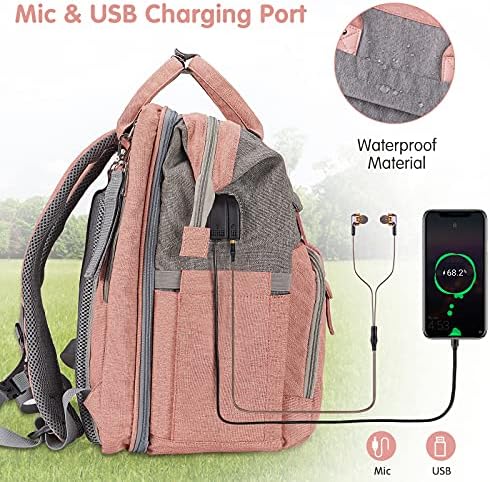 DERJUNSTAR Diaper Bag Backpack – Large Capacity Baby Diaper Bag with Changing Pad for Dad and Mom, Waterproof Travel Backpack, Multi-Function Bag with USB Charging Port, Rose Pink - Image 6