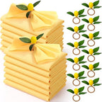 Preboun 24 Pcs Yellow Cloth Napkins with Lemon Napkin Rings by Preboun