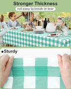 Smiry 12 Packs Gingham Disposable Table Cloth, 54 x 108 Inch Waterproof Plastic Tablecloth, Rectangle Teal and White Checkered Table Covers for Picnic, Birthday, Party - Image 3