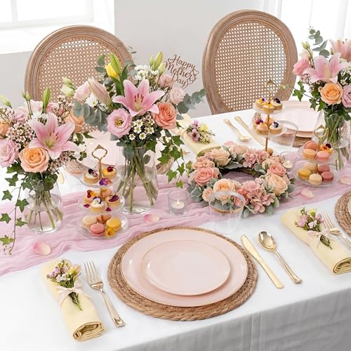 KIRE 175PCS Pink Plates Disposable - Pink and Gold Plates for Baby Shower - Image 4