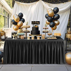 Black Tablecloth Rectangle Tables 6ft, Wrinkle Free Stretch Table Cloth Fitted Table Cover with Pleated Ruffle Skirt for Parties Weddings Birthday Banquet Baby Shower - Image 3