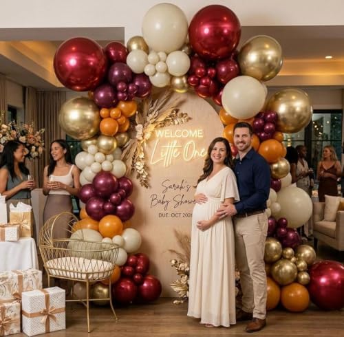 Burgundy Burnt Orange Balloon Arch Kit - Retro Boho Fall Balloon Garland with Metallic Gold Cream for Autumn Fall Harvest Thanksgiving Birthday Baby Shower Party Decorations - Image 6