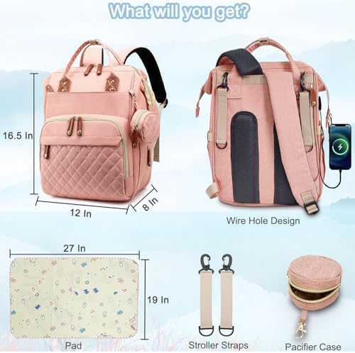 SHITIESHOU Diaper Bag Backpack Baby Bag, Baby Girl Boy Diaper Bag for Dad Mom with Pad,16 Pockets, Pacifier Case, Large Diaper Bags Unisex for Travel (Orange Pink) - Image 6