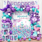 Hombae Mermaid Baby Shower Decorations Include Our Little Mermaid Is on the Way Backdrop, Balloon Garland, Banner, Tablecloth, Cake Topper, Box for Girls Ocean Under the Sea Baby Shower, 122 PCs by Hombae
