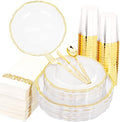 Hioasis 175 Pcs Clear Gold Plastic Plates, Serves 25, for Wedding & Party by Hioasis