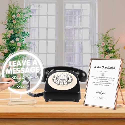 Audio Guest Book Phone with Neon Table Sign for Wedding Party Birthdays Rentals Confessions Special Occasions (Black) by Unknown