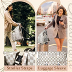 Omanmoli Checkered Diaper Bag Backpack Large Baby Diaper Bag Leather with 17 Diaper Bag Organizing Pouches,Changing Pad,Stroller Straps,4 Insulated Pockets,Beige&Honey - Image 6