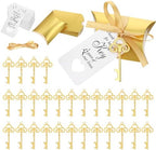 100 Sets Vintage Key Bottle Opener Wedding Favors, Wedding Party Souvenir Gift for Guests with Thank You Tag Card Pillow Candy Box and Satin Ribbon (Gold) by Unknown
