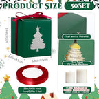 ReliThick 50 Set Candle Gift Box Transparent Gift Packaging for 4-10 oz Candles 50 Paper Thank You Tag for Wedding Birthday Baby Shower Party Favor, 3.35x3.35x3.94 in(Green,Christmas Tree) - Image 2