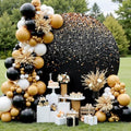 Gallety 7.2 FT Black and Gold Round Backdrop Cover for 5 to 7.2FT Circle Arch Stand - Adjustable Sparkly Glitter Circle Backdrop Cover for Wedding Graduation 1920s Party Gold Birthday Decorations by Creativepartyuniquedecorat