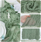 Sage Green Cheesecloth Table Runner 16 Pack 21x120 Inch Gauze Easter Spring Table Runner Sheer Polyester Cheese Cloth Boho Table Runners Decor for Wedding Baby Shower Candlelight Dinner - Image 5