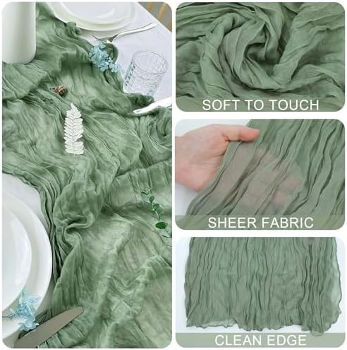 Sage Green Cheesecloth Table Runner 16 Pack 21x120 Inch Gauze Easter Spring Table Runner Sheer Polyester Cheese Cloth Boho Table Runners Decor for Wedding Baby Shower Candlelight Dinner - Image 5