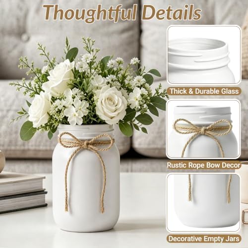 6 PCS 16oz Glass Mason Jars Flower Vases for Centerpieces, White - Image 3
