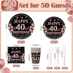 Pickmesh 400 Pcs 40th Birthday Party Supplies, Black Pink Tableware Set - Image 3