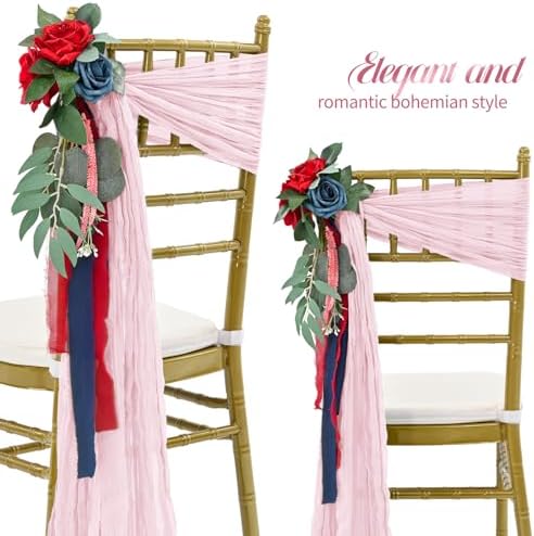 50 PCS Cheesecloth Chair Sashes Bows Wedding Aisle Decorations Chair Ribbon Ties Back Sash for Wedding Party Events Banquet Chair Cover Decoration (Light Pink) - Image 3