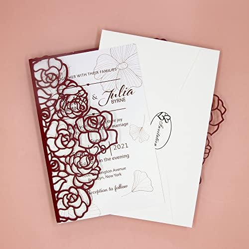 FOMTOR Laser Cut Wedding Invitation Set with Envelopes & Inserts & Seals – Perfect for Weddings, Bridal Showers, Engagements & Anniversary Celebrations - Red, 40pcs - Image 2