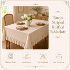 Striped Ruffled Tablecloth 60x120 Inch Cotton Polyester Striped Tablecloth Rectangular Fits 8-10 Seater Table Farmhouse Vintage Table Cover for Home Kitchen Baby Shower Birthday Party Picnic (Taupe) - Image 4