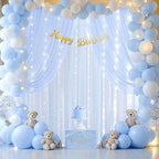 10ft x 10ft Baby Blue Chiffon Backdrop Curtain with Lights String for Parties,2 Panels Sheer Tulle Curtain Wedding Photo Backdrop with Lights for Baby Shower Birthday Party Ceremony Home Decorations - Image 4