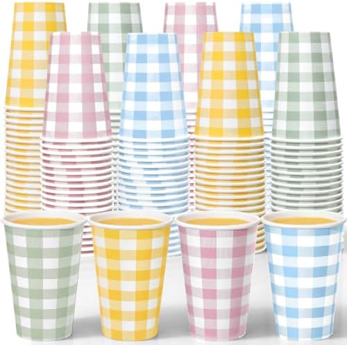 Funnymoom 120 Pcs 12 oz Gingham Paper Cups Gingham Disposable Cups 4 Colors by Funnymoom