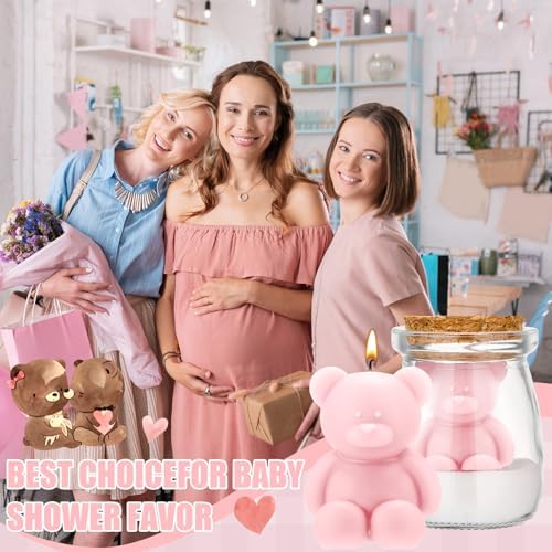 MTLEE 20 Sets Bear Baby Shower Favors Party Candle Pink - Image 3